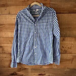 Boden MENS M Slim Fit L/S Button Up Blue Green Check Plaid Poplin Shirt M0331